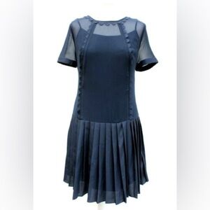 Ted Baker Navy Deidre Pleated Chiffon Skater Mini Dress Size4 No‎ Under TankTop
